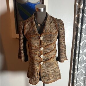 Bee wear Vintage 1970s Cropped Sleeve Oversized Collar Button Up Cardigan SZ M